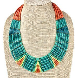 Tribal Seed Bead Collar Necklace w/ Brass Adjustable Lobster Claw Clasp